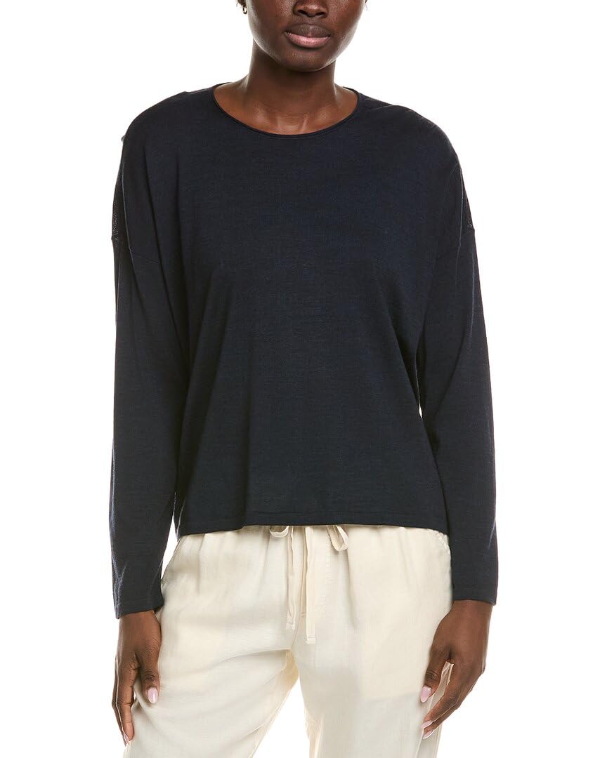 Eileen Fisher Womens Crewneck Wool Sweater M Gray