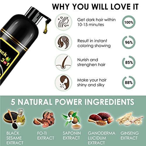 Hair Dye Shampoo Black Instant Hair Color Shampoo For Gray Hair,Fast Natural Black Hair Shampoo 100% Grey Coverage,3 In 1 Herbal Hair Coloring Shampoo In Minutes For Women & Men (500Ml) (Black) #TOP1