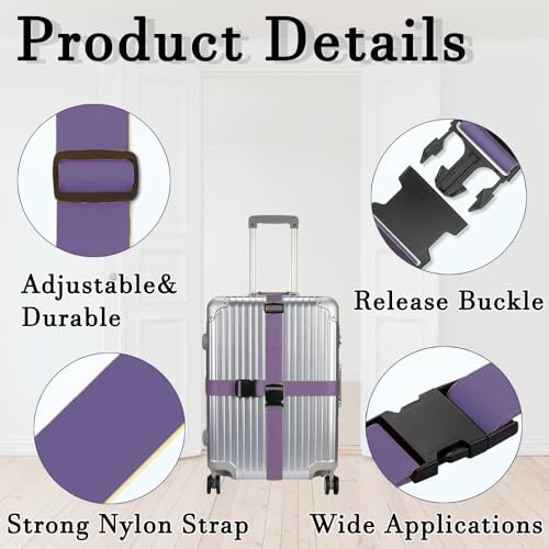 Luggage Suitcase Straps Set Adjustable Travel Packing Straps with Buckles Luggage Belts for Travel Bag Suitcase ((Purple,2)) - Image 4