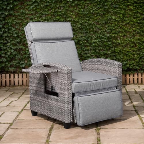 Rattan-Parkliegestuhl mit Klapptisch, Kissen und Verstellbarer...