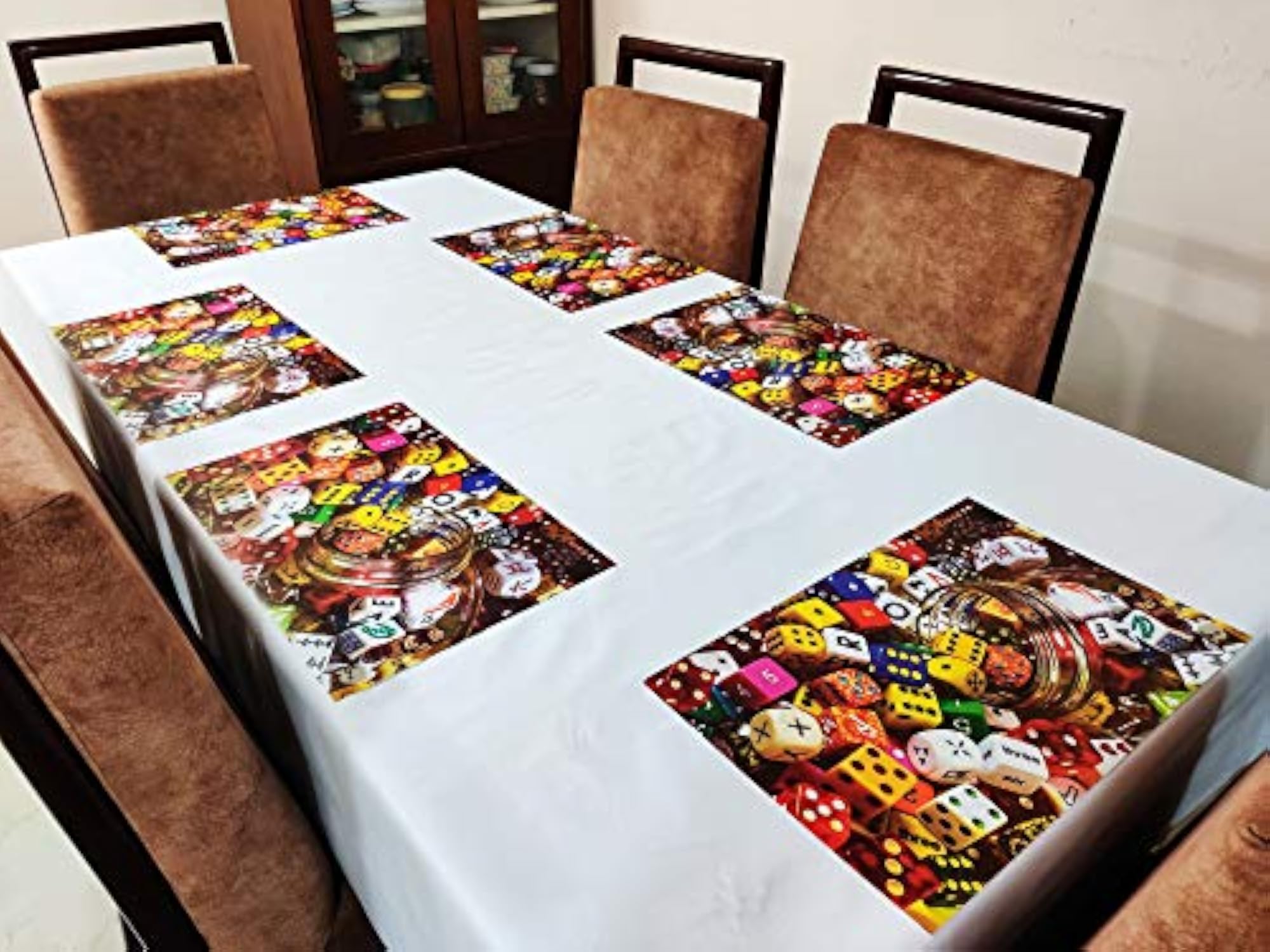 Washable Printed Dining Table Mats Set of 6, Non-Slip