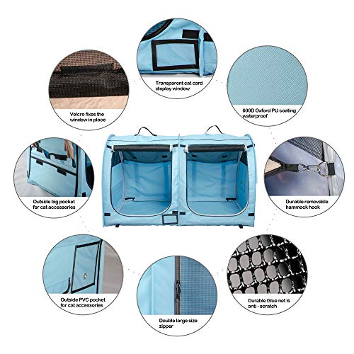 Mispace Portable Twin Compartment Show House Cat Cage/Condo - Easy to Fold & Carry Kennel - Comfy Puppy Home & Dog Travel Crate with Portable Carry Bag/Two Hammocks/Mats and Collapsible Litter Box