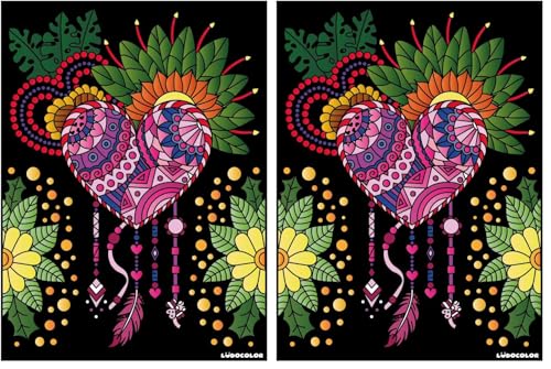 Cuadro de terciopelo para colorear mandalas de corazón, di adiós al estrés con este pack de 2