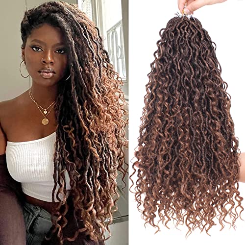 Xtrend 18 pouces 8 paquets Boho Faux Locs Crochet cheveux pré-bouclés Messy River Bohemian cheveux ondulés Crochet Braids au milieu et à la fin...