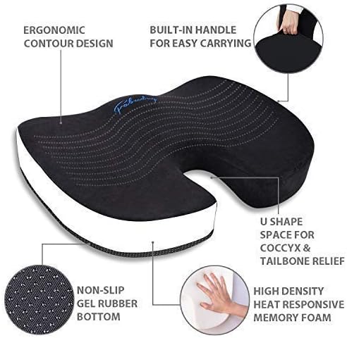 Coccyx Seat Cushion , Helps with Tailbone Sciatica Back Pain Relief, Cushion for Office Chair Car Seat Wheelchair - Black