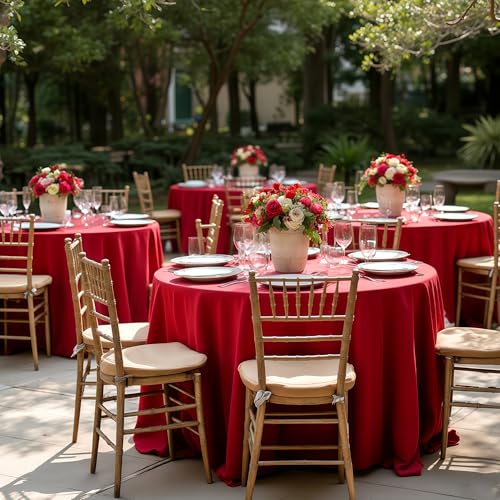 Image of sancua Christmas Red Round Tablecloth 108 Inch Diameter, 6 Pack - Circle Polyester Fabric Table Cloth for Wedding Party Reception Banquet Birthday, Washable Formal Table Cover (Fit 42-96 Inch Tables)