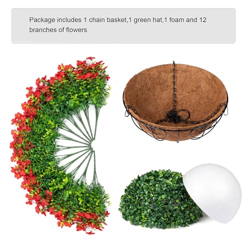 HyeFlora Artificial Fake Hanging Red Plants Flowers Basket for Outdoor, Faux Silk Daisy Mums Look Real UV Resistant for Outside Porch Home Patio Garden Yard Decoration