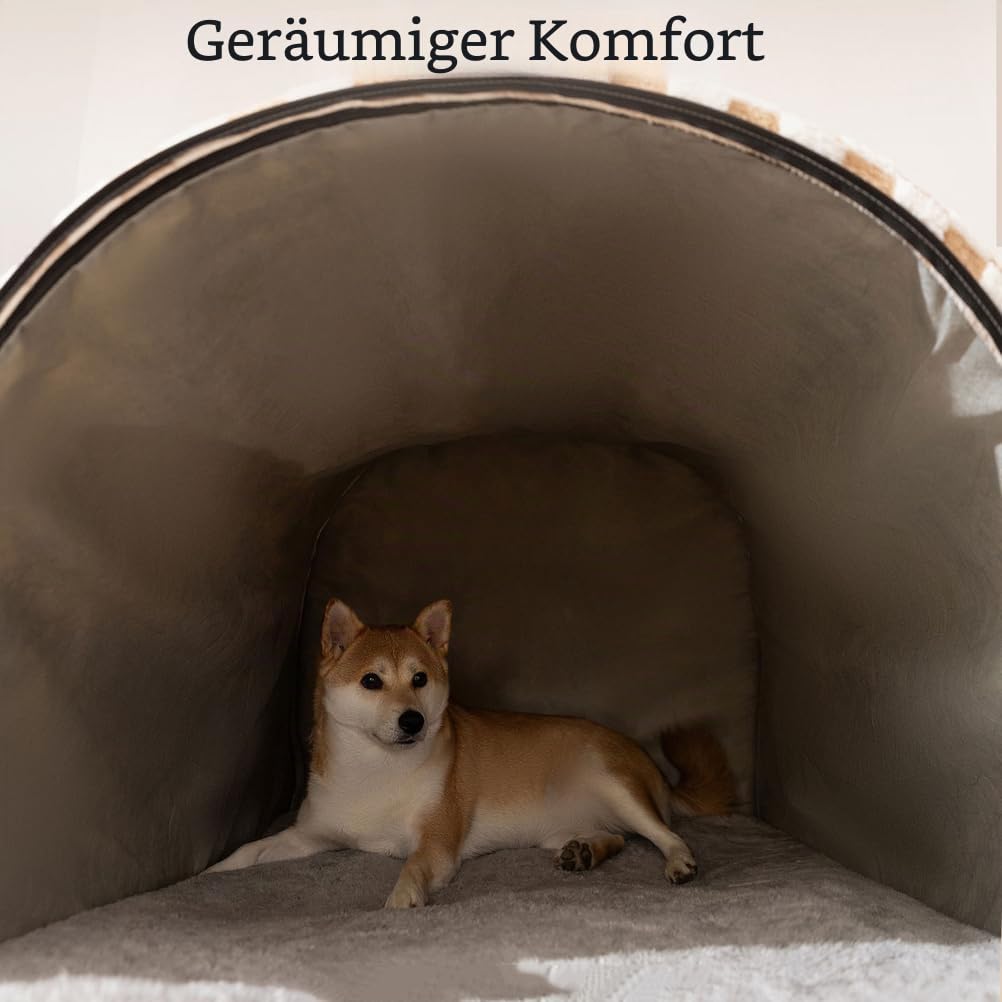 Kuschelhöhle Hundehöhle Katzenversteck mit Vorhängen, Hundehütte Indoor, Hundehaus für Drinnen mit Tragegriff, Waschbare Polsterung für kleine Hunde und Katzen,50x40x35cm