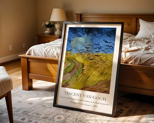 Image of Waltractive Vincent Van Gogh Paintings Framed Poster with Beautiful Quotes - Available in 33x22 and 48x33 CM - Classic Art Poster with sleek Black Frame - Elegant Home and Office Decor (Wheatfield with Crows, 9x13 Inch, Framed)