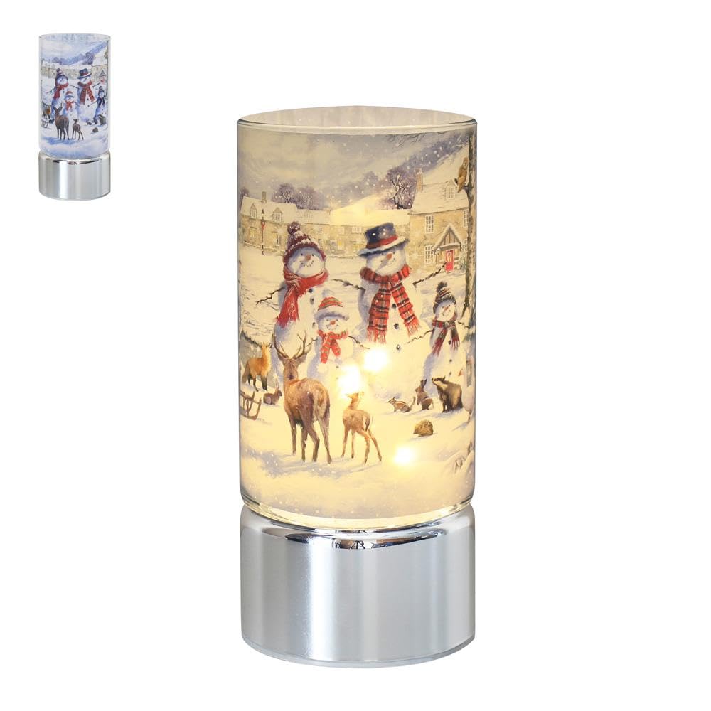 Leonardo LED Light Up agic of Christmas Snowman Family Glass Christmas Winter Festive Lamp 20cm Tall Lantern Table Top Decoration
