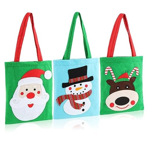 com-four® 3X Sac Cadeau pour Noël avec poignées - Sac Cadeau pour Le Père Noël et l'Avent - Sac Cadeau avec de Superbes Dessins - 25 x 21 cm