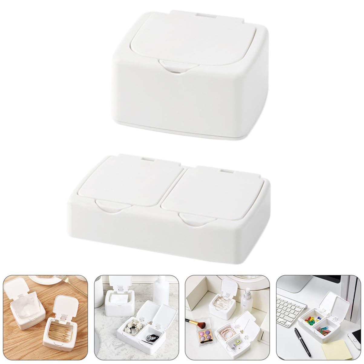 KICHOUSE 2pcs Boxes Button Organizer Storage Splint Binder Decorative Toothpicks Dispensers Small Storage Boxes Desk Dispenser Desktop Storage Case Holder Portable Gadget Case Tablet White