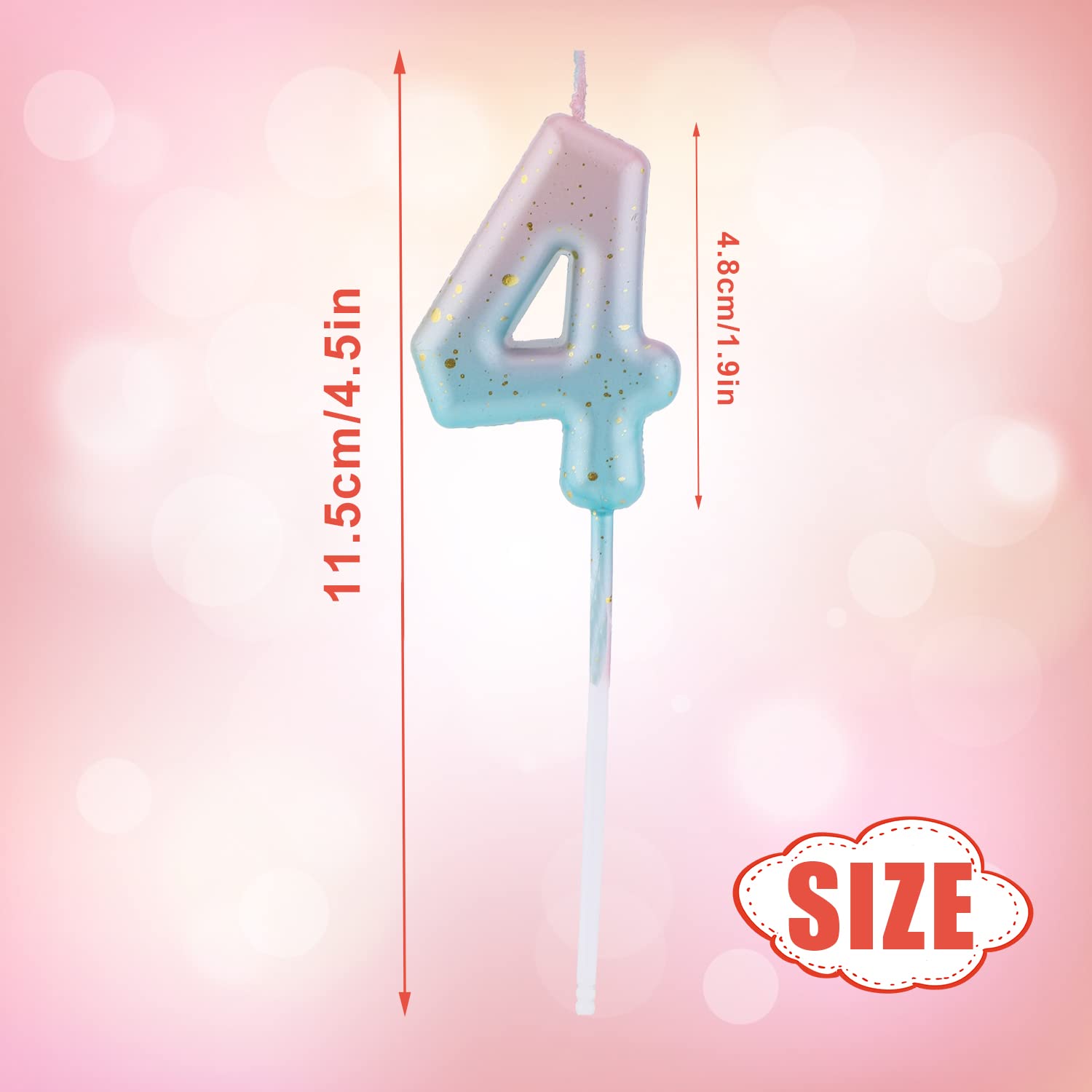 Gradient Birthday Number Letter Candle, Pink Blue Gradient Birthday Candles for Cake Numeral Letter Birthday Candles Decoration for Birthday Parties Wedding Anniversary (4)