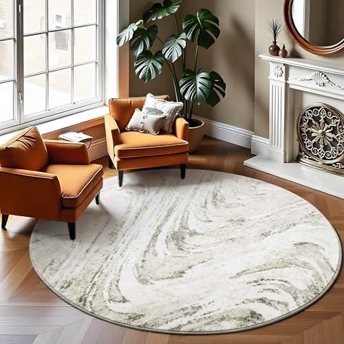 Carvapet 6ft Round Rugs Modern Abstract Non-Slip Washable Circle Rug
