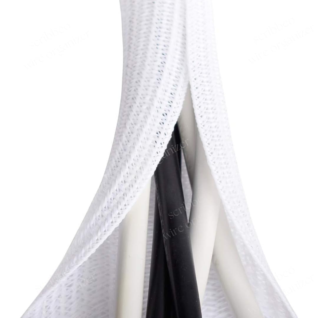 9.8ft/3m - 3/4inch 19mm Cable Organizer, Computer Wire Organizer Sleeve Cable Sleeve for Cable Management, Cord Wrap Wire Protector Tubing for Pets, PC Cable Wrap, Black (3m-3/4" (white))