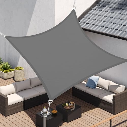 SONGMICS Sonnensegel 3 x 3 m, wasserfest mit Einer Wassersäule von 665 mm, Sonnenschutz aus reißfestem Polyester, UV-Schutz 93%, Terrasse, Garten, Balkon, quadratisch, 2 m Seile, rauchgrau GSH33GYV1 1