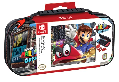 NINTENDO SWITCH DELUXE MARIO ODYSSEY TRAVEL CASE, PREMIUM HARD CASE MADE WITH PU LEATHER, ORIGINAL ODYSSEY ART. SECURE FIT FOR SWITCH, DESIGNED TO PROTECT SWITCH S ANALOG STICKS, 2 MULTI-GAME CASES