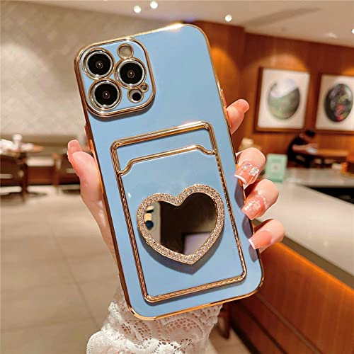 Coque portefeuille iPhone 14 Pro grise avec miroir pailleté strass et porte-carte intégré