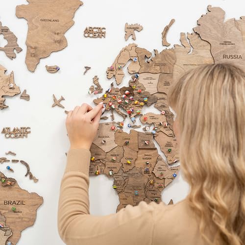 3DWood World Map ENJOY THE WOOD 南極木製世界地図 3D Wood World Map テラカラー 木製世界地図 【南極大陸なし