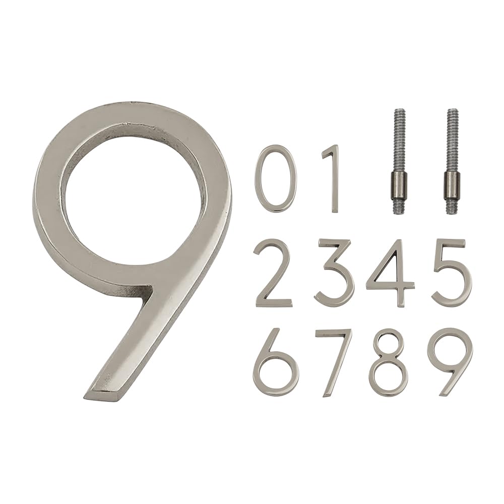 DecorTwist® Metal House Number Modern Silver House Numbers For Flat Door Hostel Hotel Lodge Apartment College Library Rack Number Warehouse 10cm 4 Inch Height (Number 9) — Amazon image 2