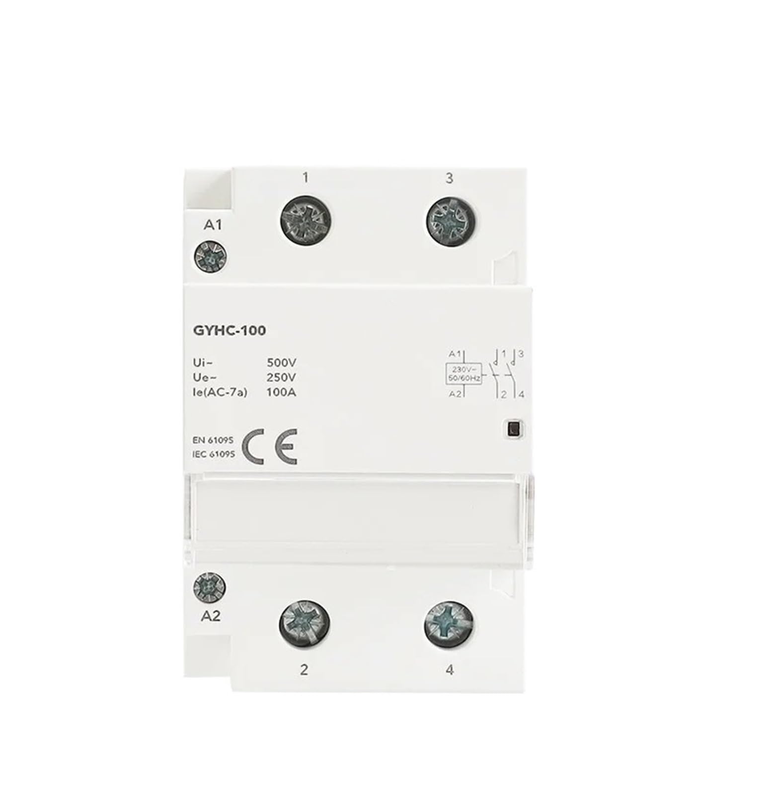Contactor modular GYHC de 2 polos, 100 A, NA, NC, 1, 220 V, 110, 24, for uso doméstico, tipo riel DIN, iCT, 50/60 Hz | 2P 100A 1NO1NC 230AC