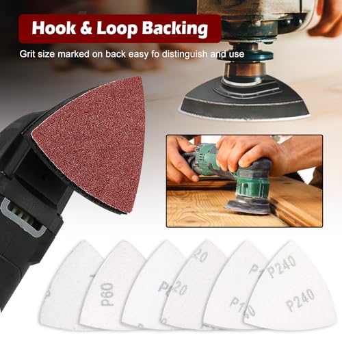 Image of 204PCS towbluii Oscillating Multitool Sandpaper, 3-1 /8 Inch Triangle Sandpaper for Triangle Sanding Pads, Assorted 40 /60 /80 /120 /180 /240 Grit 30pcs Each