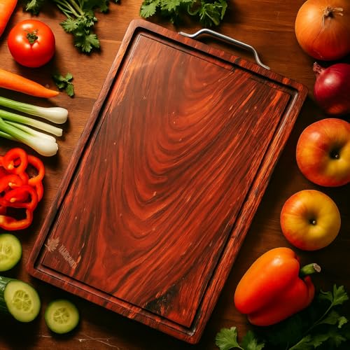 Image of Single Piece Food Safe Sheesham Wood Chopping Board| 100% Polish & Dye Free| Wooden Cutting Block for Kitchen| Juice Groove| Reversible| Big Size (15x10 Inches) (Rosewood Large)