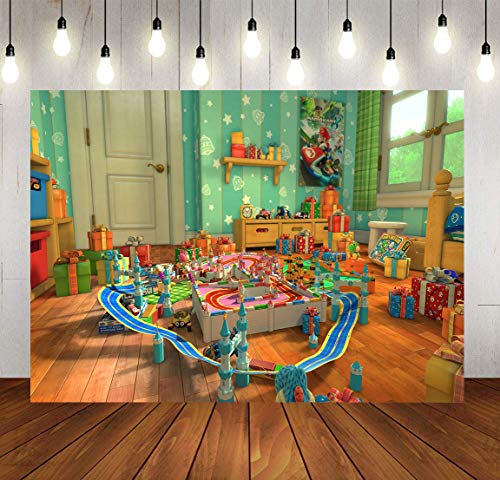 Cartoon-Spielzeug-Hintergrund, 2,8 x 1,5 m, Baumwollgeschichte Zug, Foto-Hintergründe für Kindergeburtstagsparty, Fotografie, Partyzubehör