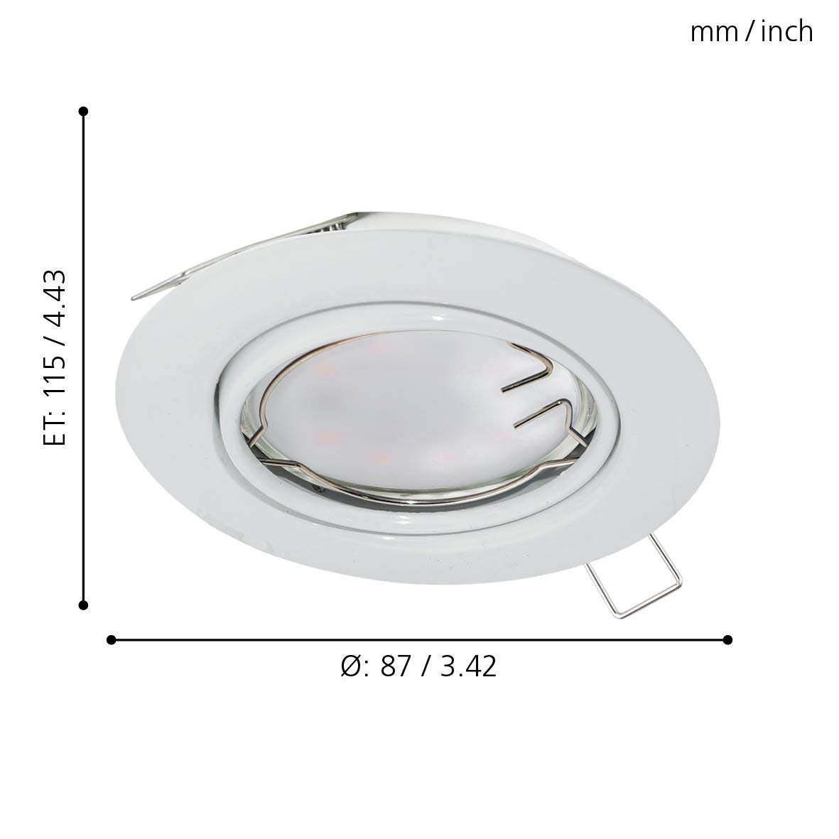 EGLO Reflektor do zabudowy Peneto, spot ze stali w kolorze białym, lampa do zabudowy z oprawą GU10, żarówka LED w zestawie, reflektor do zabudowy płaski, wychylny, Ø 8,7 cm