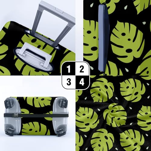 Travel Suitcase Cover Stretchable Luggage Protector with Secure Fastenings Wheel Guard Handle Access Slots Personalized Stylish Patterns Water-Resistant Material Green Leaves4
