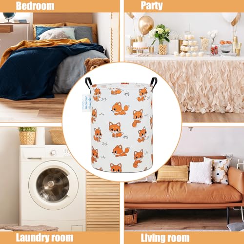 Image of Laundry Hamper Fabric Organizer Collapsible Basket Fox | Waterproof Storage Bin Kids Toy Clothes Baskets for Gift Children Nursery Bedroom Bathroom