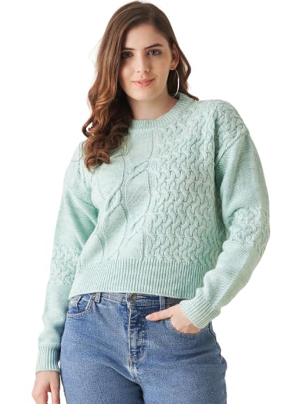 Image of Modeve Self Design Round Neck Casual Women Crop Top Sweater||Winterwear||
