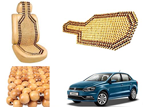 Image of Car Bead Seat Wooden Beads Cushion Cover Pad for Volkswagen Ameo, Acupressure Sitting Seat Cover | Cream Color - Pack of 1