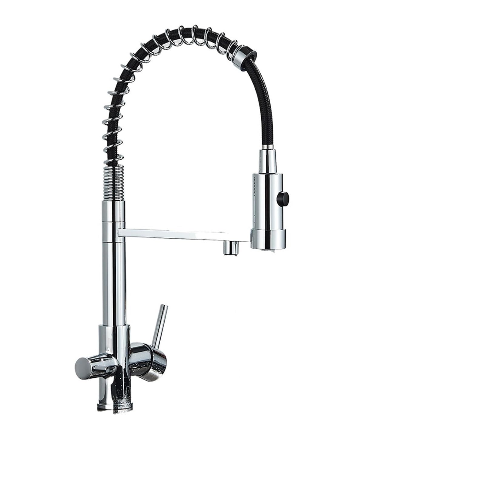 Pull Down Filter Kitchen Faucet Black 3 Way Drinking Pure Water Faucets Brass 360° Flexible Purification Water Mixer Tap(Chrome)