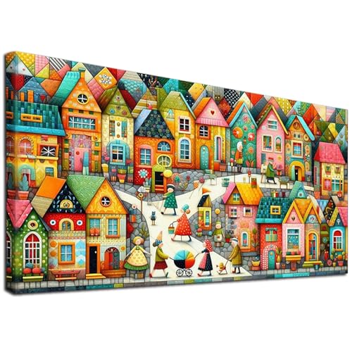 Broderie diamant 5D ville colorée JATOK kit complet relaxation adulte 40x70