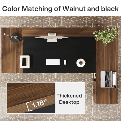 Image of Tribesigns 78 inch L-Shaped Executive Desk, Extra Large Modern Office Desk with Drawers and File Cabinet, Business Furniture with Storage Shelves, Big Computer Desk for Home Office (Light Walnut + Black)