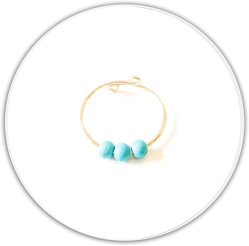 MoonliDesigns Anxiety Ring Anti Stress Relief Fidget Worry Ring Triple Natural Turquoise Beads Spinner Ring 14k Gold Filled (6)
