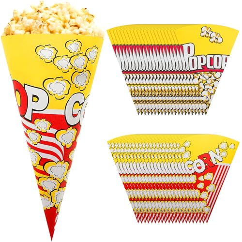 100 bolsas de papel reutilizables para palomitas de maíz, en forma de cono, para dulces, dulces, para teatro, boda, fiesta de cumpleaños
