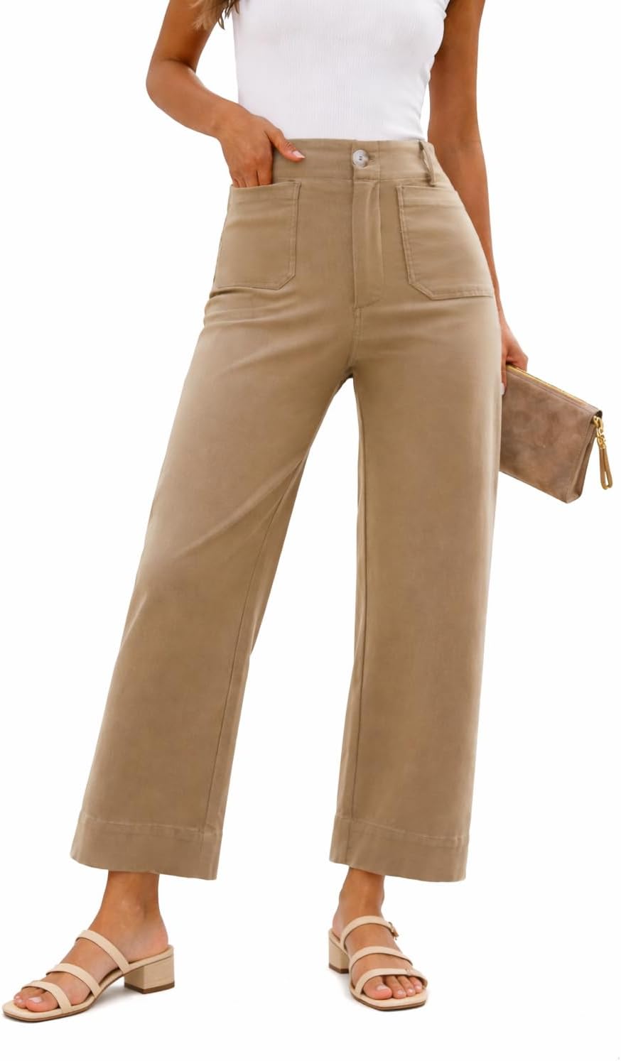 Shy Velvet Women's Crop Wide Leg Pants High Waisted Stretchy Comfort Fabric Capri Pants for Women
