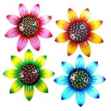 MoSundi Juego de 4 piezas de arte de pared de flores de metal, 16 cm, coloridas para colgar en exteriores e interiores, decoración de pared de jardín, patio, adornos de flores de metal resistentes al