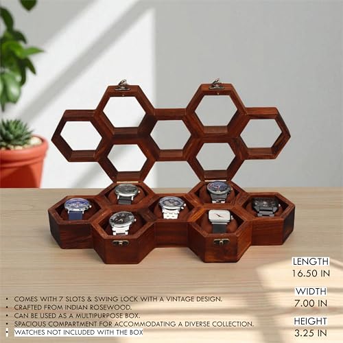 Image of Vintage Wooden Watch Box for Men, Timepiece Display Case, Honeycomb Watch Storage & Organizer, Jewlery Box for Women, Anniversary Gift For Husband (7 Compartments (Other Design))