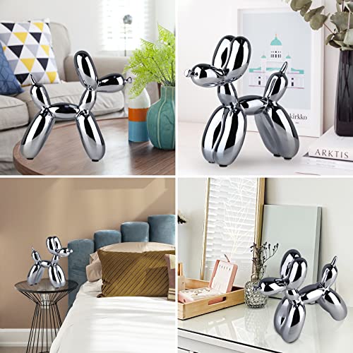 Shiny Electroplating Balloon Dog Statue Collectible Figurines Art Sculpture Animals Figurine Resin Crafts Living Room Desktop Home Decor Ornament Decorations Modern (Light Grey,3.9*3.9*1.6In) #TOP4