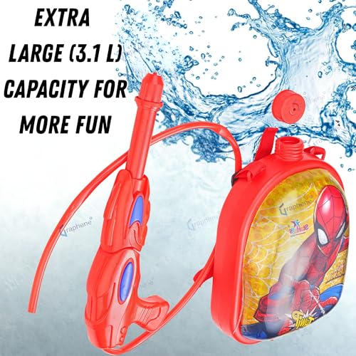 Image of GRAPHENE 3.1L Holi Pichkari Red Water Gun for Kids Back Holding Water Tank High Pressure Water Spray Pistol with 100 Balloons Summer Fun Toy Water Gun for Boys & Girls Summer Pool Party