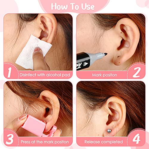 Honoson 6 Pieces Disposable Ear Piercing Gun Kit with Earrings - Self Ear Piercer for Men and Women, Portable Body Piercing Tools, Includes Studs (Pink, Bead Style)2