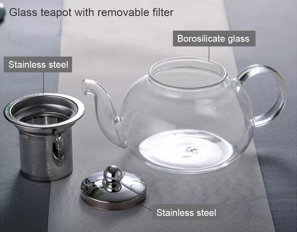 Avastro 1/L Glass Tea Set Heat Resistant Glass Tea Infuser Tea Pot Glass Cup Kung Fu Tea Set Puer Kettle Gas Stove Teapot Pack of 1 1
