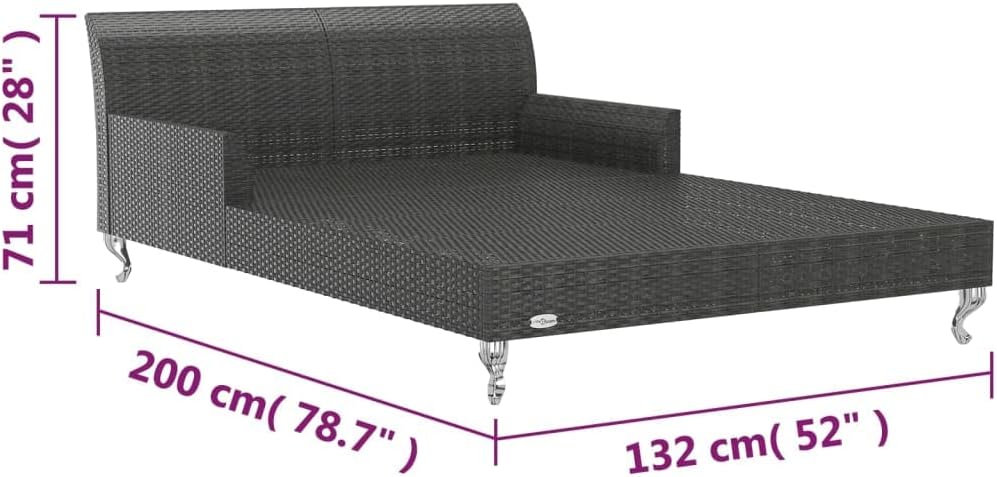 Sun Lounger Black Rattan and Cream White Cushion Outdoor Furniture Beds