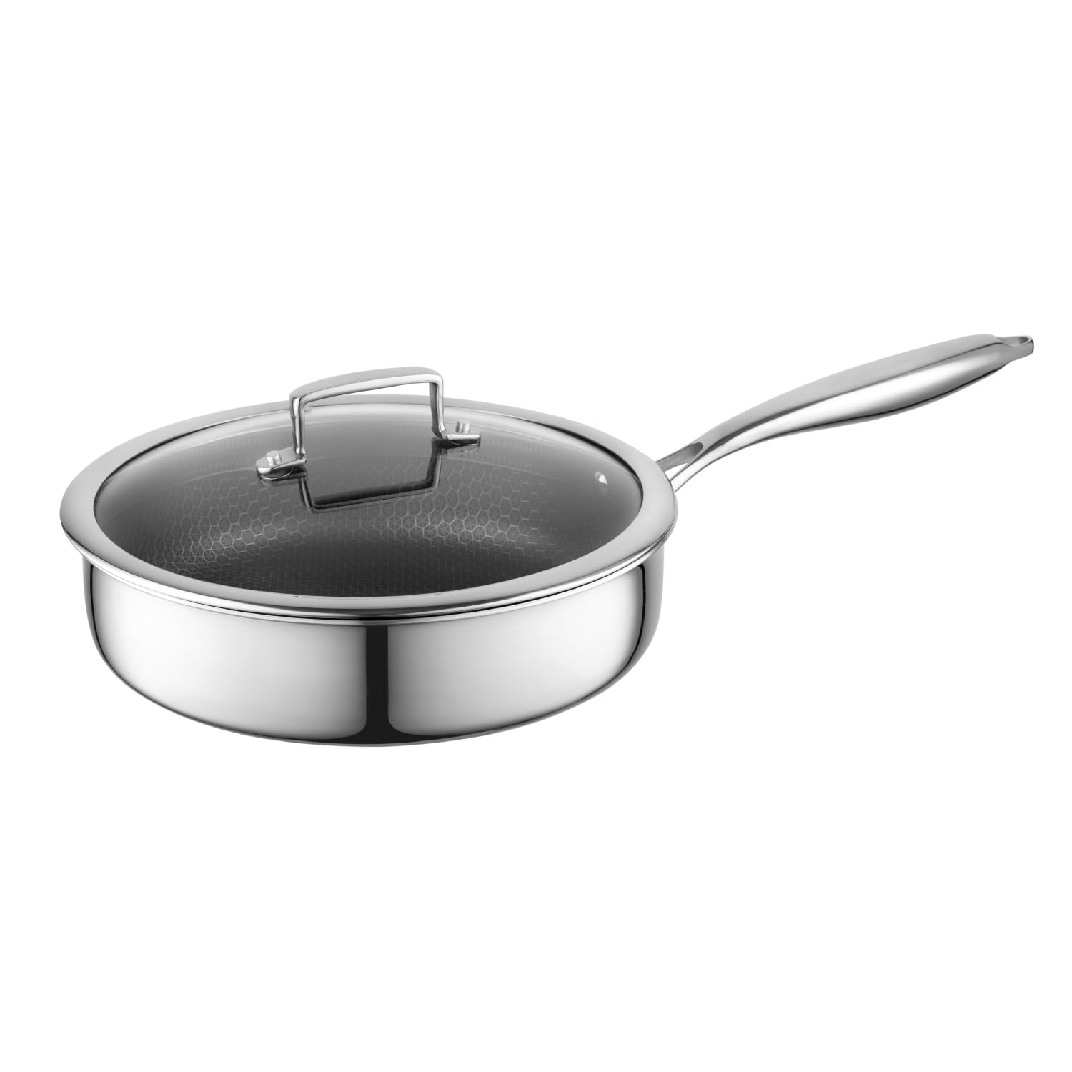 FLORINA Bratpfanne aus Edelstahl Frittierpfanne ARISTO Plus | Pfanne 26 cm - 3,5L | 3-Lagen-Aufbau | Antihaftbeschichtung mit Wabeneffekt | Backofenfest | Ergonomischer Griff | Spiegelglanz