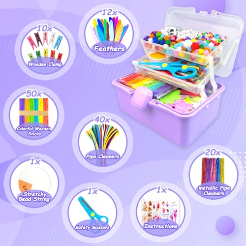 3000 Arts and Crafts Supplies for Kids Craft Kit Craft Box with Pipe Cleaners Arts and Crafts for Kids Age 4-6, 6-8, 8-12 DIY School Supplies Materials Set Toys Gifts for Girls Boys Toddlers, Purple - Thumbnail 3