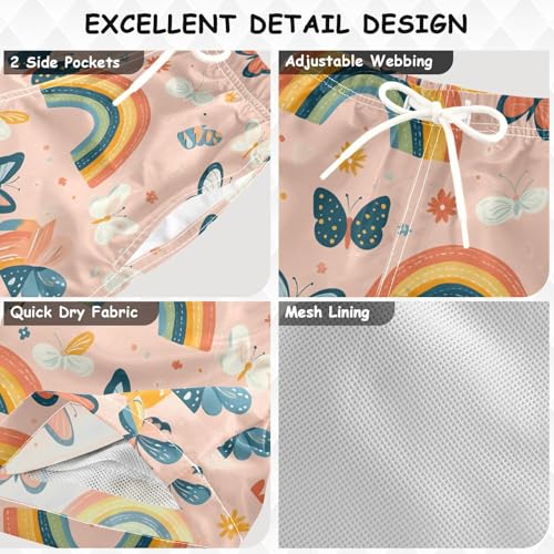 Pigsaly Boys Swim Trunks Rainbows Butterflies Flower Pink Boys Board Shorts Swimsuit Swimwear Summer Bathing Suit 4T3