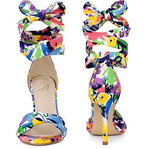 Perphy Floral Print Twist Lace Up Stiletto Heels Sandals for Women3